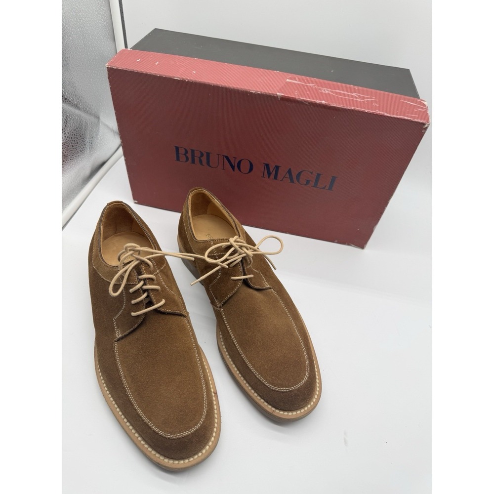 Bruno Magli Bishop Brown Suede Derby Shoes Italy Men 7.5 M NEW w/ Defect‎ Box
